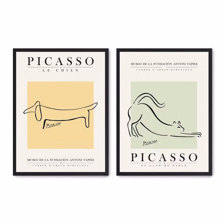 Set de 2 pósteres abstractos modernos de Poster Lab, diseño gráfico multicolor con marco negro, An/Al: 50 x 70 cm