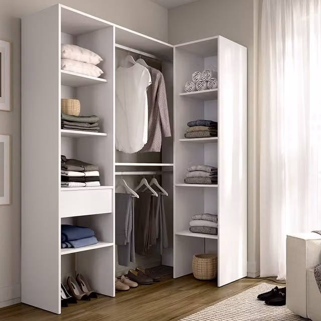 Armario de dormitorio modular DMORA con puertas correderas, estantes internos y perchero, color blanco, An/P/Al: 79 x 0 x 185 cm