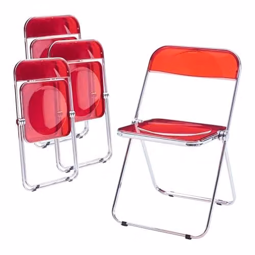 Juego de 4 sillas plegables en.casa Pornainen transparentes de color rojo con estructura de acero y plástico, Al x An x P: 74 x 46 x 47 cm