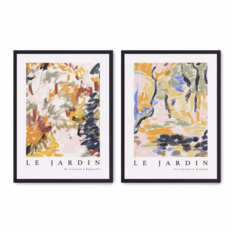Set de 2 pósteres abstractos modernos de Poster Lab, multicolor con marco negro, An/Al: 30 x 40 cm