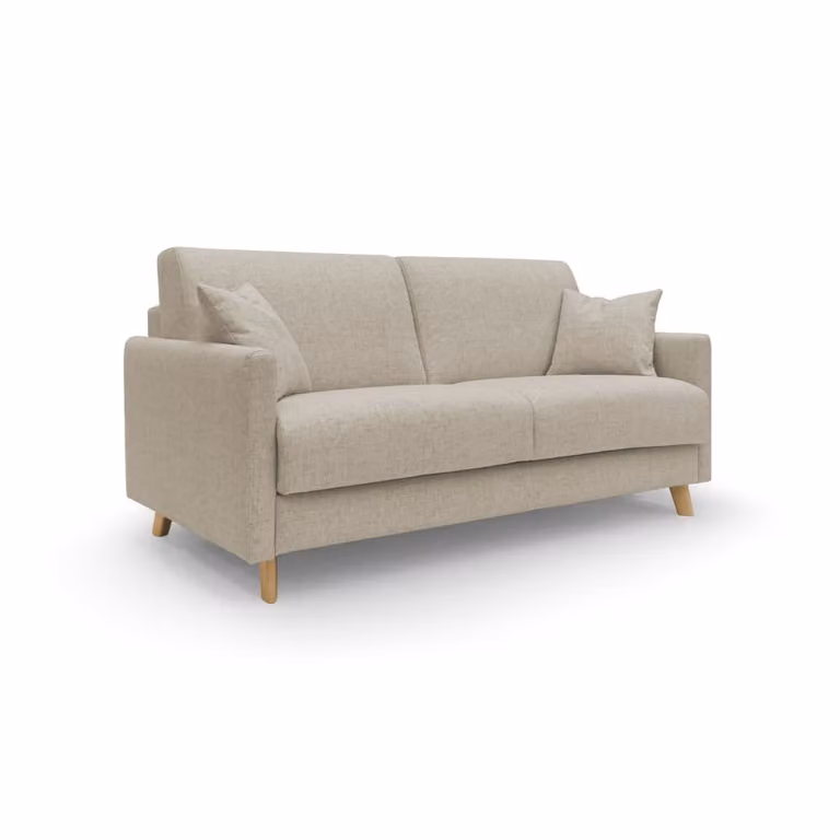 Sofá cama convertible Divani.Store de estilo escandinavo en microfibra beige con reposabrazos y fundas extraíbles de 200 cm
