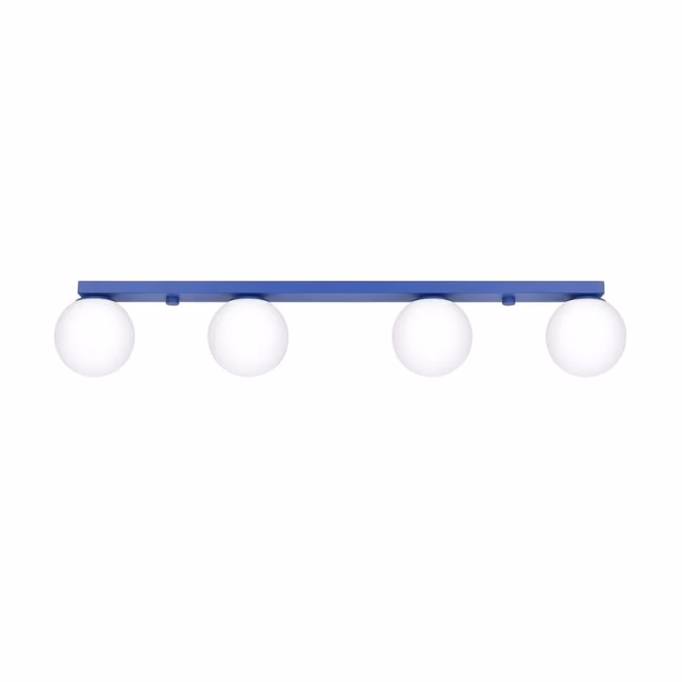 Plafón Sollux Yoli 4 ultramar en azul y plata de metal y vidrio An/P/Al: 88 x 12 x 14.5 cm