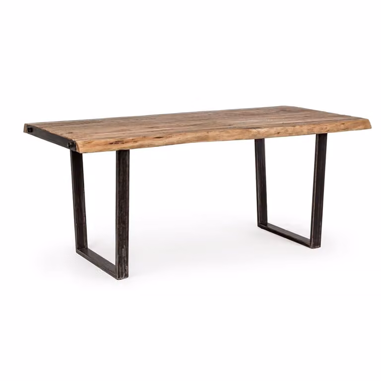 Mesa de comedor Konte.Design de madera de acacia y estilo industrial con patas de metal negro, An/P/Al: 180 x 90 x 77 cm