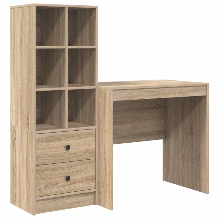 Set de 2 escritorios modernos vidaXL en roble sonoma con estantería para oficina en casa, An/P/Al: 125,5 x 50 x 127 cm