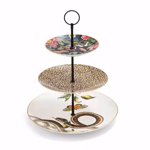Soporte para tartas de 3 niveles Portmeirion Creatures of Curiosity en porcelana multicolor y dorado