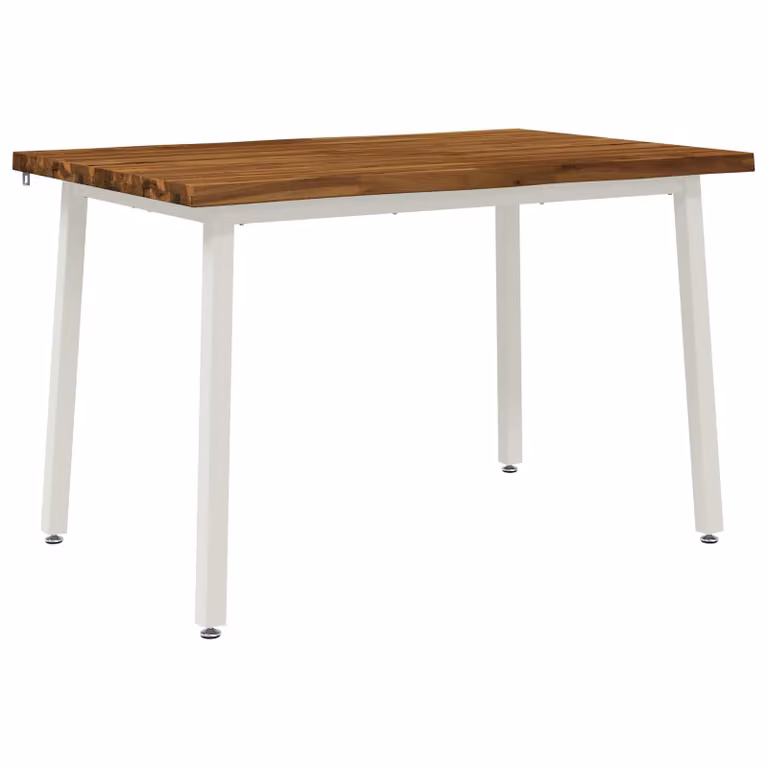 Mesa de comedor moderna vidaXL de madera de acacia con borde natural y patas de metal, An/P/Al: 140 x 70 x 75 cm