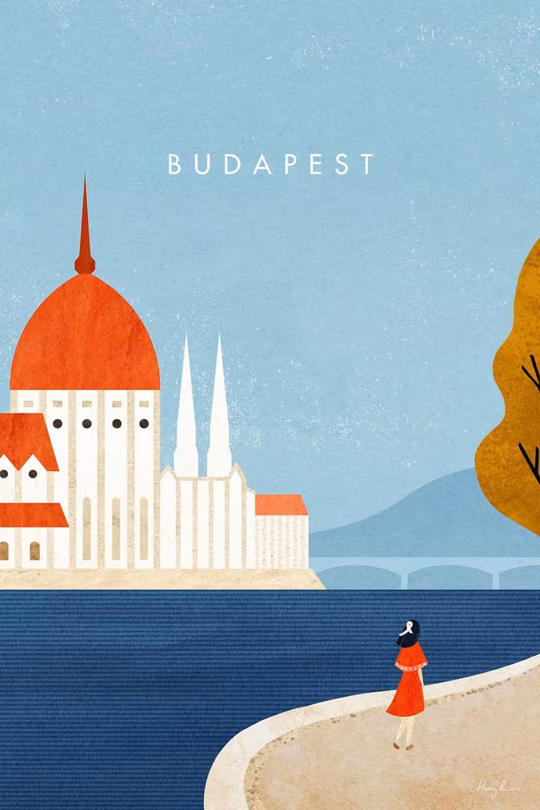 Cuadro Hexoa Ciudad de Budapest en lienzo impreso azul An/P/Al: 90 x 60 x 1 cm