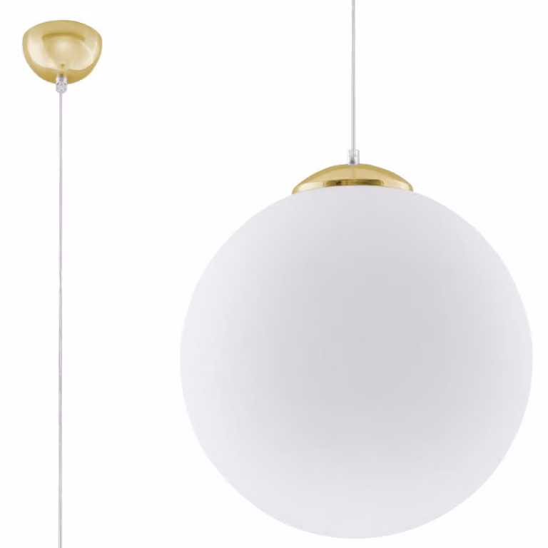 Lámpara colgante UGO de Sollux Lighting en color blanco y dorado con pantalla de vidrio, An/P/Al: 80 x 40 x 40 cm