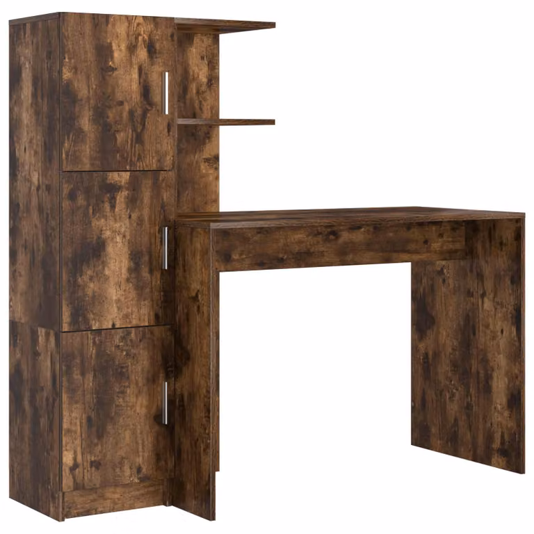 Set de 2 escritorios modernos vidaXL en roble ahumado con estantería, An/P/Al: 133.5 x 50 x 124 cm