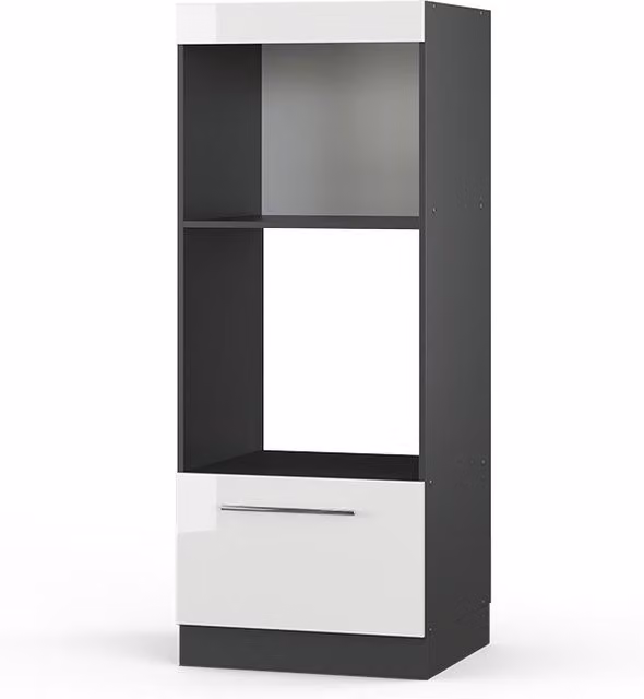 Armario para microondas Vicco Fame-Line blanco alto brillo con estante abierto An/P/Al: 60 x 47,5 x 153,6 cm