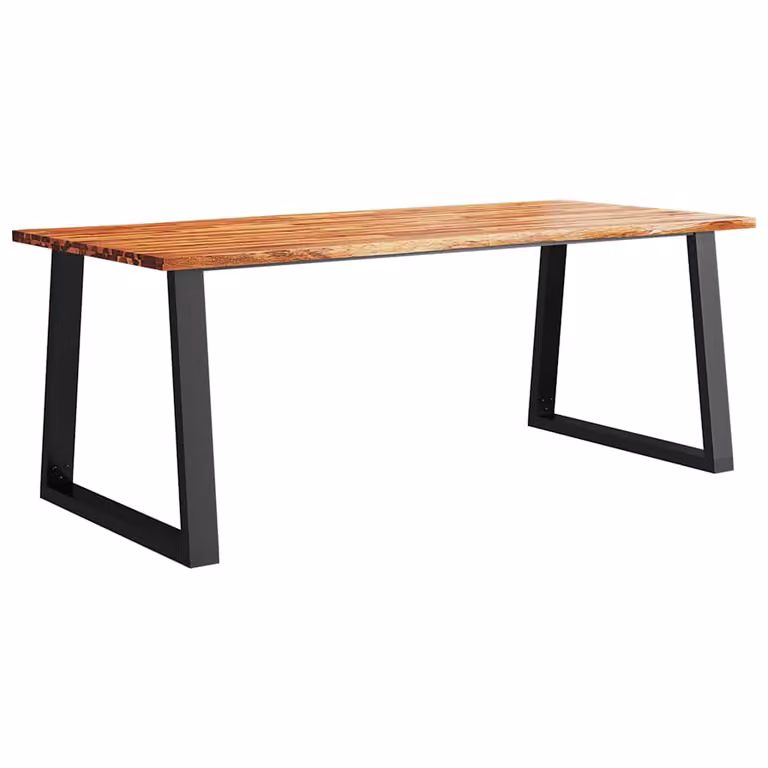Mesa de comedor vidaXL de madera maciza de acacia con borde vivo y base de metal, color marrón, An/P/Al: 200 x 90 x 75 cm