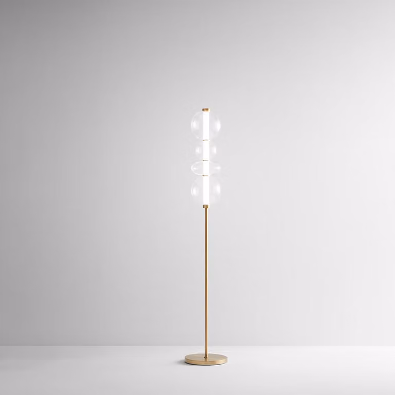 Lámpara de pie LED Perenz en latón y cristal con luz blanca cálida de 36W y 3000K, Altura: 170 cm