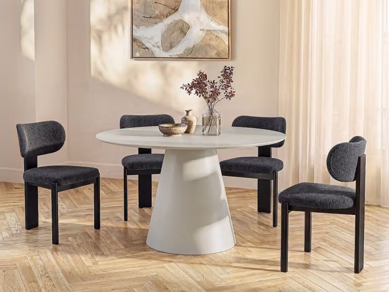 Mesa de comedor redonda moderna Vente-Unique en MDF laminado beige, Diámetro: 120 cm, Altura: 75 cm