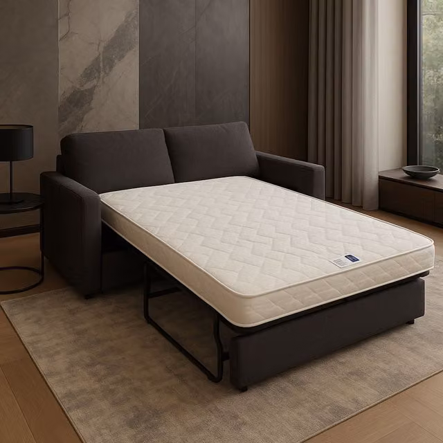 Colchón Firme para Sofá Cama Literie Julien con Alèse, 5 Zonas de Confort, Relleno de Poliéster y Núcleo de Látex HR, Transpirable y Reversible, Blanco, An/P/Al: 140 x 200 x 10 cm