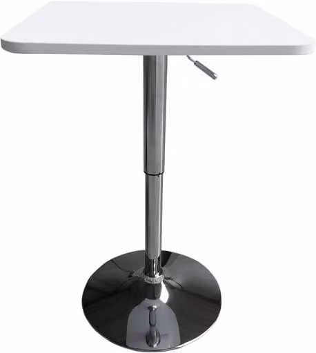 Mesa de bar cuadrada Luke de Happy Garden en blanco y plata, con altura regulable y superficie giratoria, An/P/Al: 57 x 57 x 88 cm