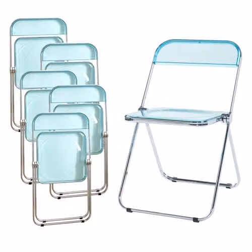Juego de 6 sillas plegables Pornainen de en.casa en color azul claro transparente con estructura de acero y plástico, An/P/Al: 74 x 46 x 47 cm