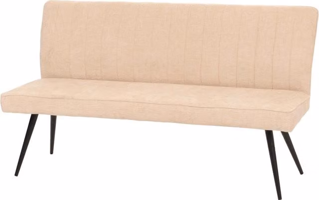 Banco de comedor moderno MENDLER tapizado en tela beige y blanco con estructura de metal, An/P/Al: 160 x 48 x 45 cm