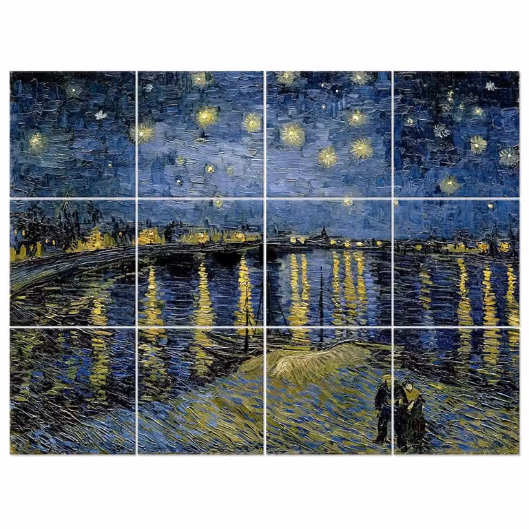 Panel de cuadro Legendarte con la reproducción de la pintura Noche Estrellada Sobre El Ródano de Van Gogh, multicolor y azul, An/P/Al: 200 x 150 cm