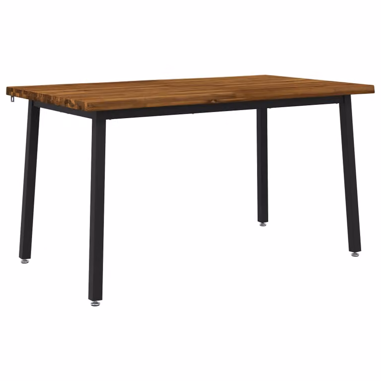 Mesa de comedor moderna vidaXL de madera de acacia sólida con borde natural en color marrón y negro An/P/Al: 140 x 80 x 75 cm
