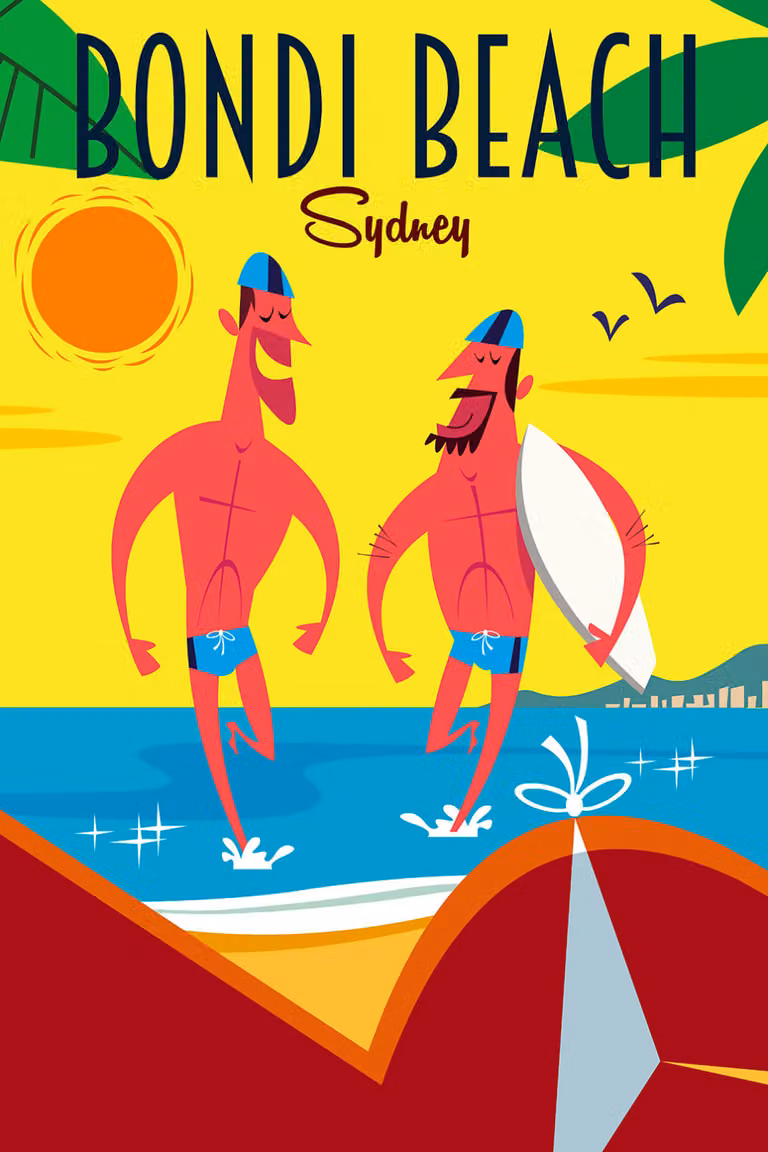 Cuadro Hexoa de Surf en Bondi Beach sobre lienzo multicolor An/P/Al: 90 x 60 cm