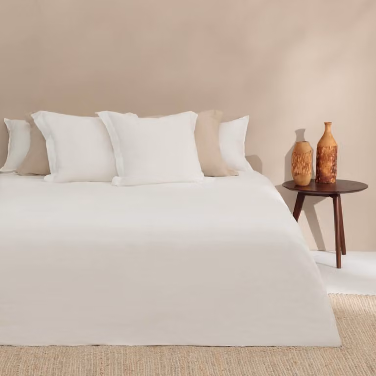Funda nórdica y fundas de almohada de lino Textura Interiors color blanco para cama de 80-90 cm