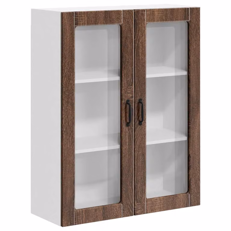 Armario de pared moderno vidaXL LUCCA con puertas de vidrio y estantes internos en color marrón roble para cocina