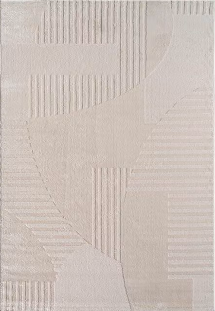Alfombra moderna Sumo color beige con efecto high-low y diseño geométrico, An/P: 160 x 230 cm