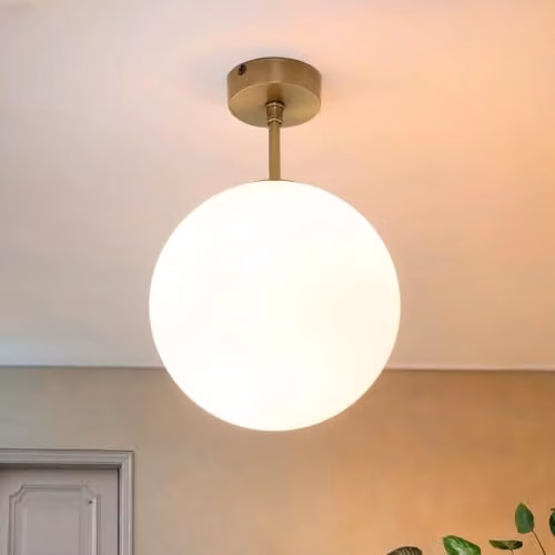 Lámpara de techo de bola de cristal y latón de estilo moderno para salón, cocina o comedor, color dorado y transparente, Diámetro: 20 cm