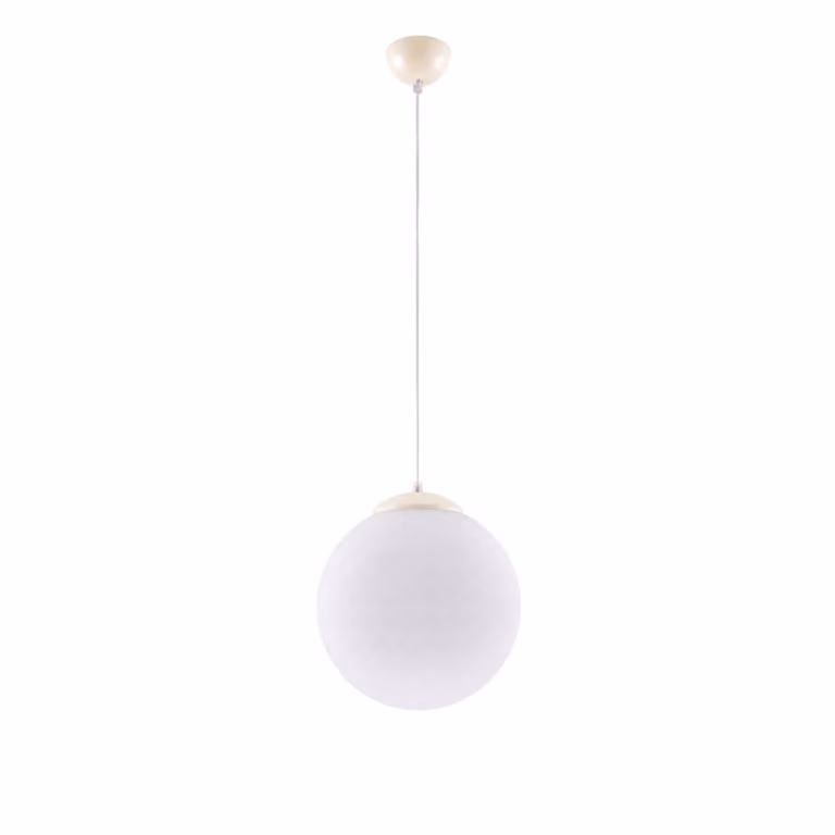 Lámpara colgante Ugo de Sollux en color beige con acabado de vidrio y metal, An/P/Al: 30 x 30 x 120 cm