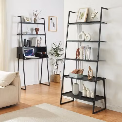 Juego de muebles en.casa Storfjord de 2 piezas con escritorio y estantería de estilo industrial en color negro y acabado mate