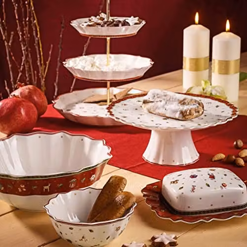 Fuente para pastel con pie Villeroy & Boch Toy's Delight de porcelana, blanco y multicolor, Diámetro: 21 cm
