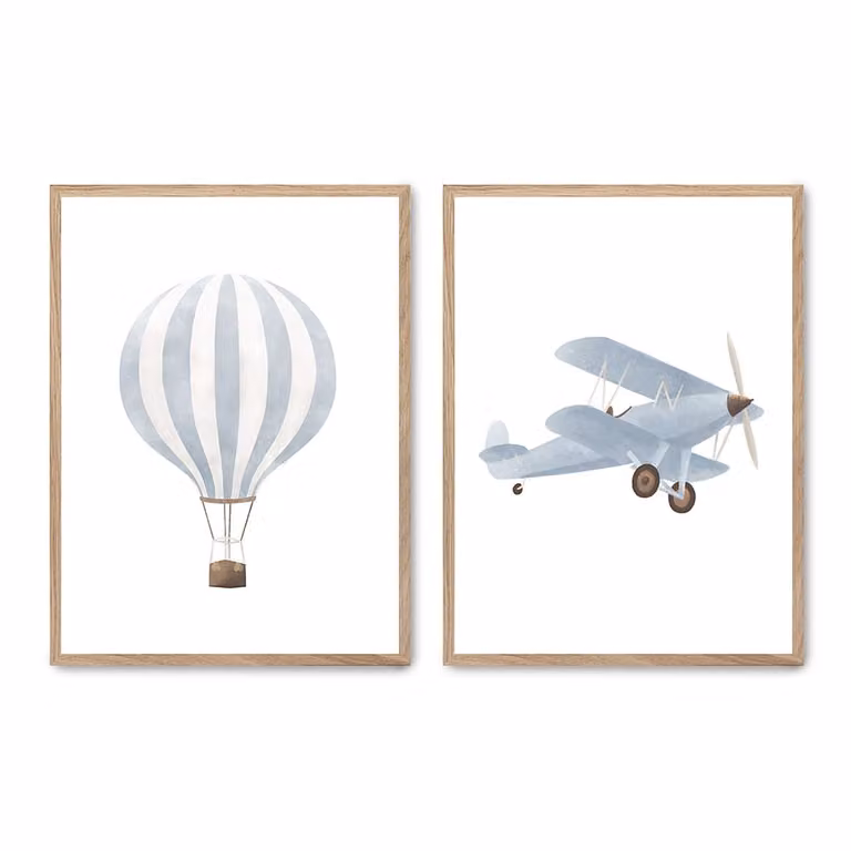 Set de 2 pósteres de ilustración Poster Lab multicolor y azul con marco de madera, An/Al: 50 x 70 cm
