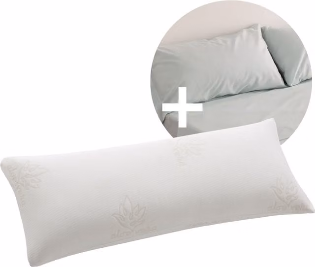 Pack ahorro de Donegal Collections con almohada viscoelástica de aloe vera y funda aqua de 135 cm en colores blanco y verde