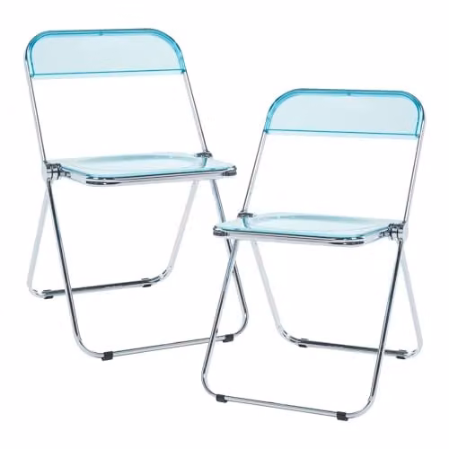 Juego de 2 sillas plegables en.casa Pornainen transparentes en azul claro para hogar u oficina, diseño moderno de acero y plástico, An/P/Al: 74 x 46 x 47 cm
