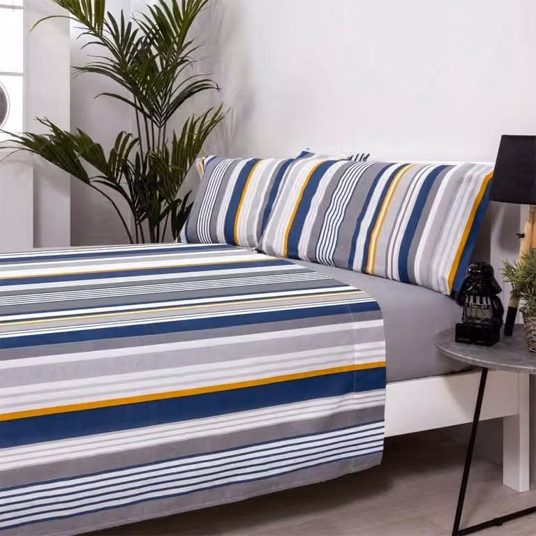 Juego de sábanas Cotton Artean de algodón y lino en color gris con diseño de rayas para cama de 200 cm