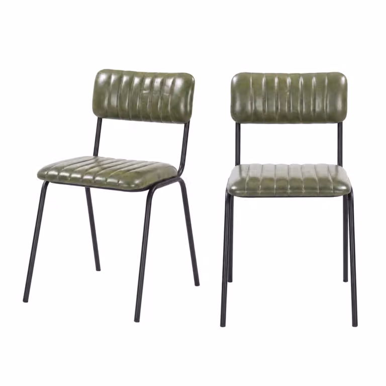 Lote de 2 sillas apilables de cuero de Maison Pavane en color verde y negro para comedor