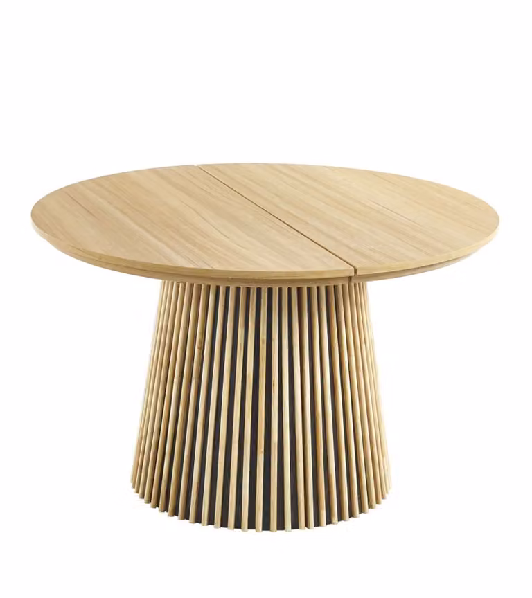Mesa de comedor redonda extensible Home Heavenly en color marrón con acabado mate y base de columna central