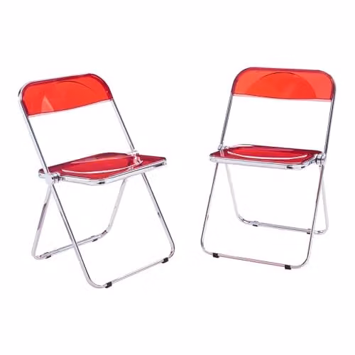 Juego de 2 sillas plegables en.casa Pornainen transparentes color rojo para hogar u oficina, diseño moderno de acero y plástico, An/P/Al: 46 x 47 x 74 cm