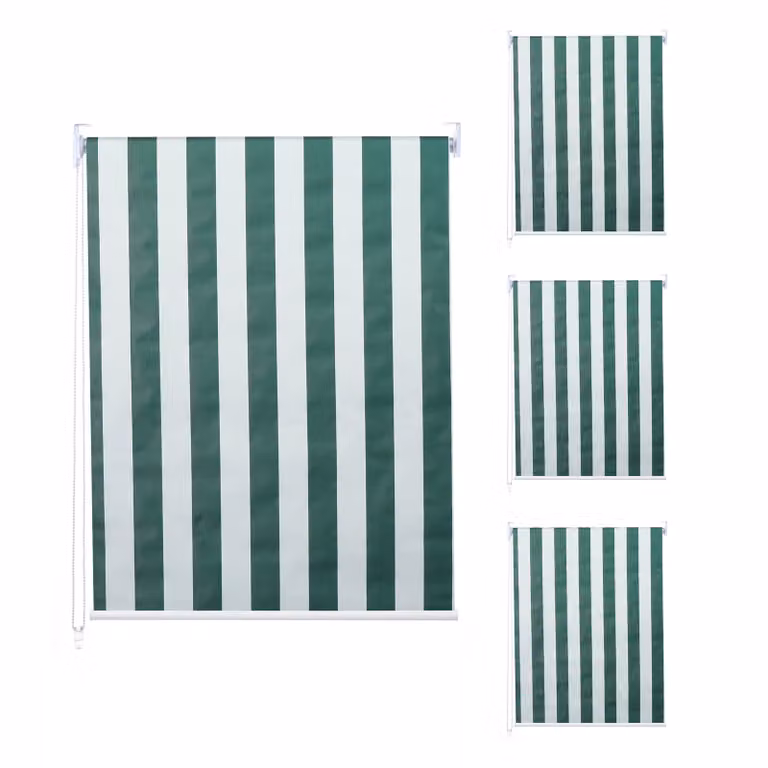 Juego de 4 estores enrollables Mendler de poliéster, diseño de rayas opacas y térmicas, color verde y blanco, An/P/Al: 100 x 160 cm