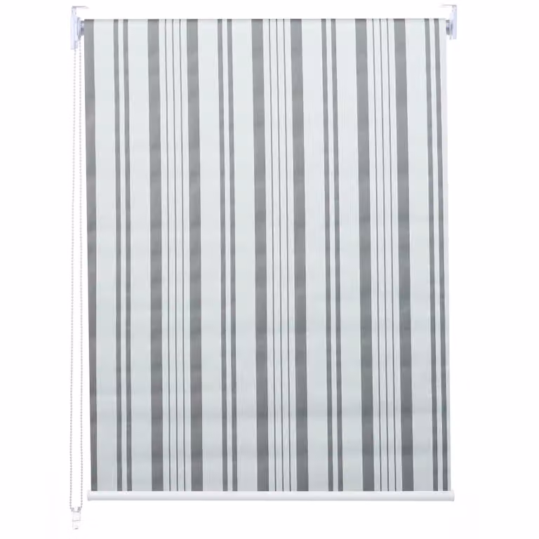 Estor enrollable Mendler opaco con diseño de rayas en gris y blanco, térmico y resistente a los rayos UV, An x Al: 110 x 230 cm