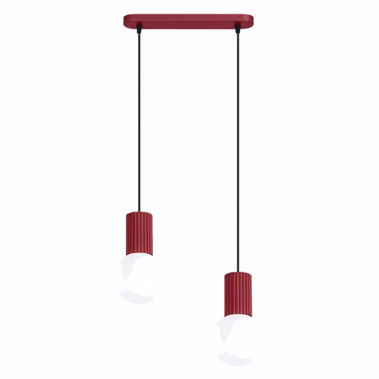 Lámpara colgante Halo 2L Sollux de color rojo en aluminio y vidrio, An/P/Al: 33.5 x 6 x 120 cm