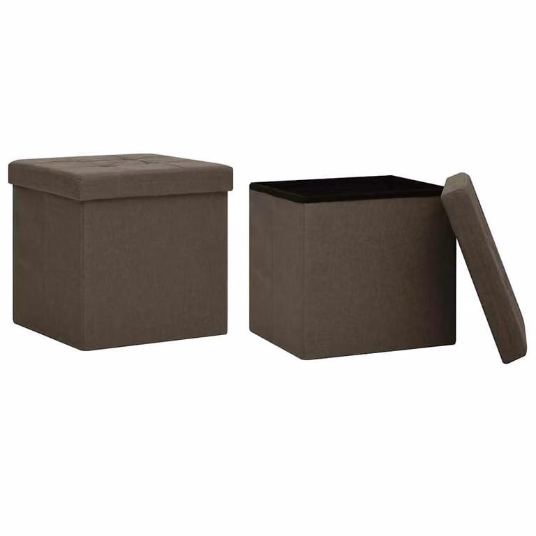 Set de 2 taburetes de almacenaje plegables vidaXL en lino sintético marrón