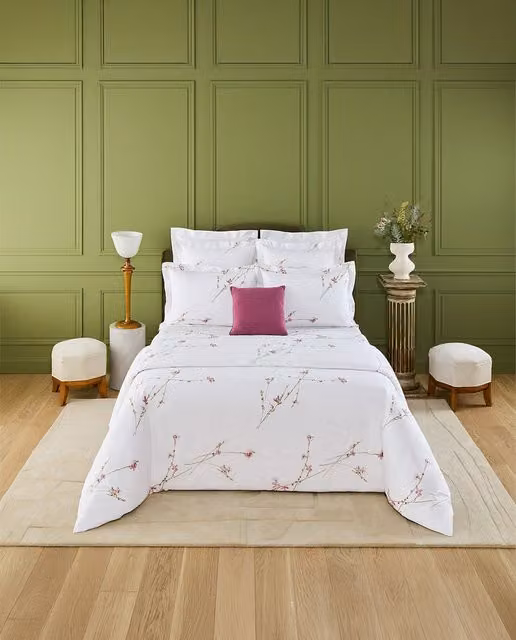 Funda nórdica Gaura de Yves Delorme en algodón peinado con diseño floral reversible en blanco y multicolor
