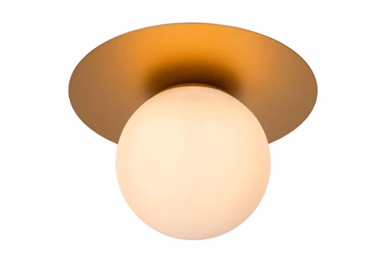 Lámpara de techo moderna Lucide en metal y cristal color oro y latón con casquillo E27