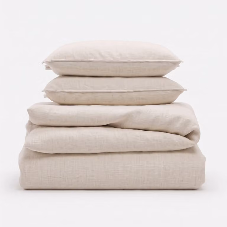 Juego de cama Reca Bedding de lino y algodón color beige con funda nórdica de 220 x 240 cm y fundas de almohada de 50 x 70 cm