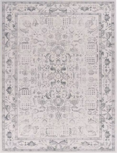 Alfombra lavable Sami de estilo oriental y vintage en color plata, An: 240 cm, Al: 340 cm