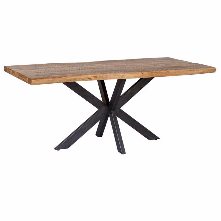 Mesa de comedor rectangular Wanderlust deco de acacia lacada marrón con patas de hierro estilo industrial An/P/Al: 180 x 90 x 76 cm