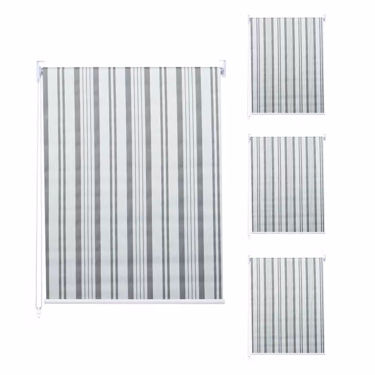Juego de 4 estores enrollables Mendler opacos y térmicos, color gris y blanco, An/P/Al: 120 x 230 cm
