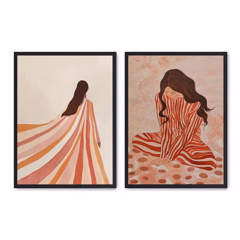 Set de 2 pósteres abstractos de Poster Lab, diseño multicolor con marco negro, An/Al: 50 x 70 cm