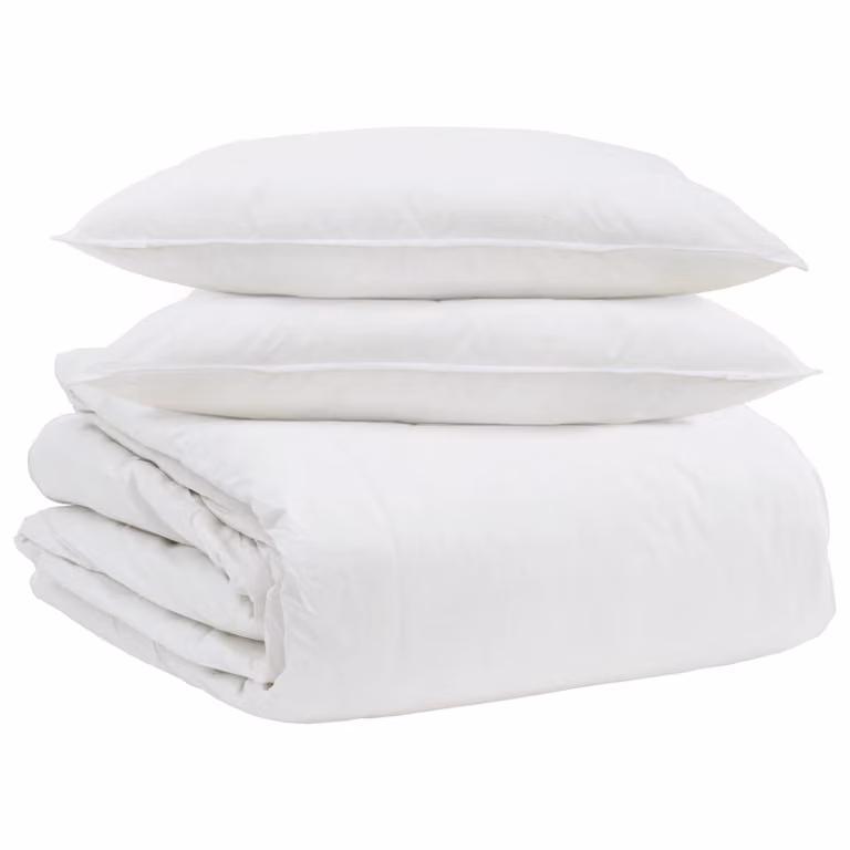 Juego de edredón y almohada de 3 piezas vidaXL de plumas de pato y algodón en color blanco, An/P/Al: 240 x 220 cm